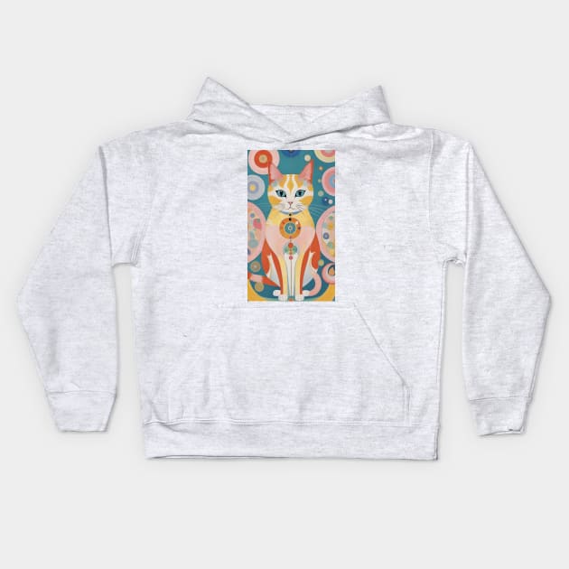 Hilma af Klint's Whimsical Cat Dreamscape: Abstract Reverie Kids Hoodie by FridaBubble